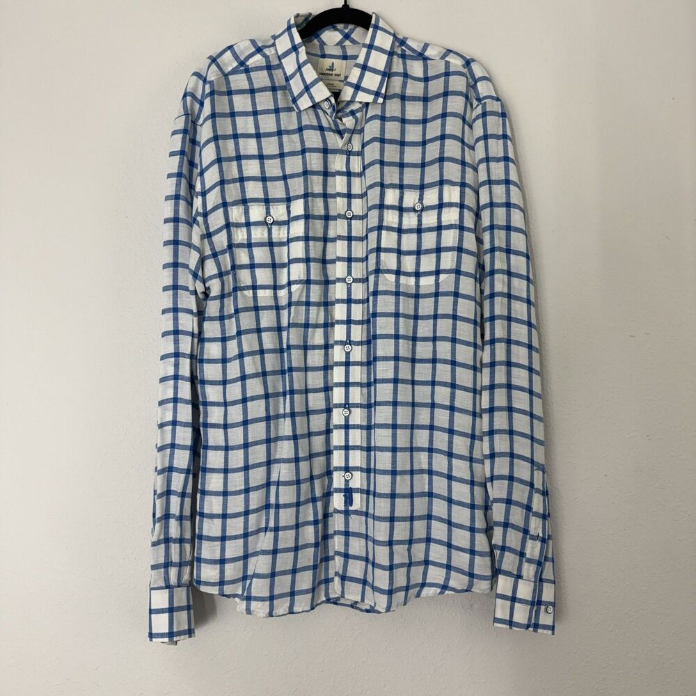 Johnnie O Shirt Mens Large Plaid Button Down Long Sleeve Hanging Out Surfing